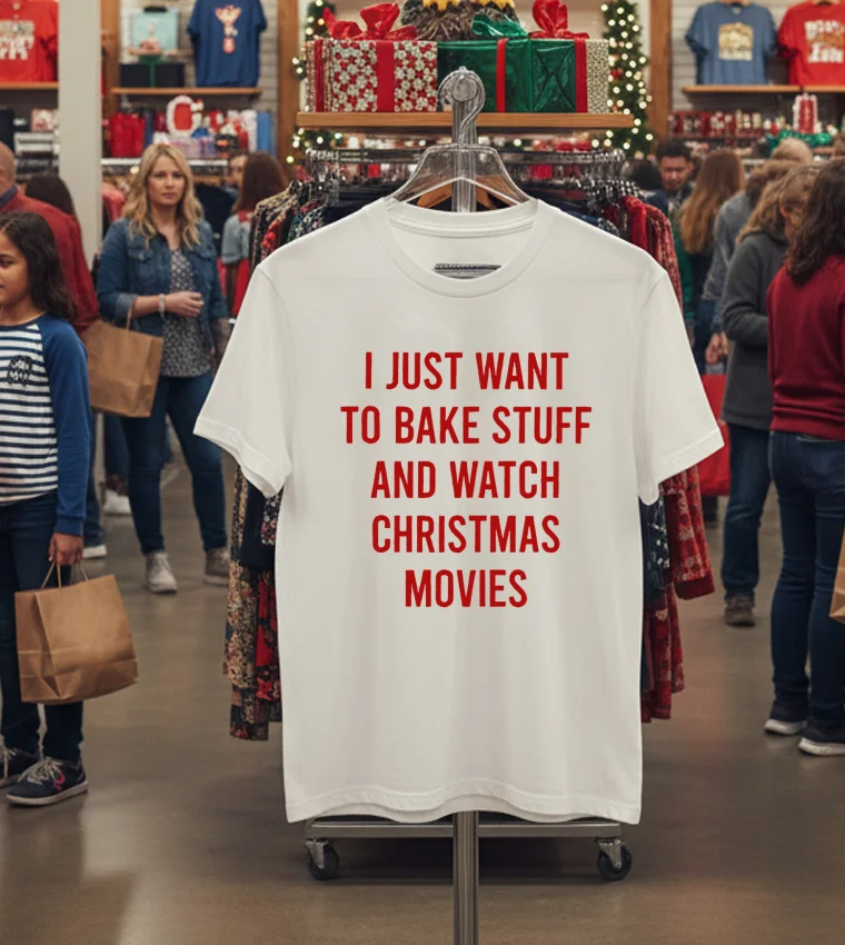 I Just Want To Bake Stuff And Watch Christmas Movies White T Shirt 2