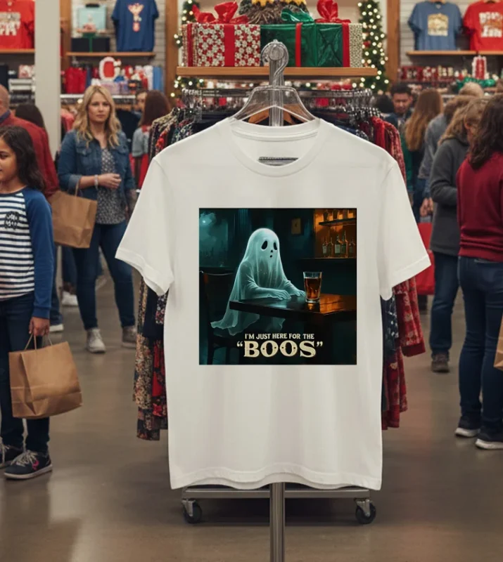 I M Just Here For The Boos Halloween 2025 White T Shirt 1