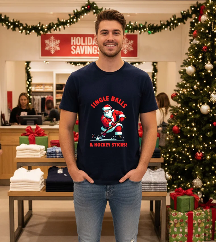 Jingle Balls And Hockey Sticks Santa S Field Hockey - navy-t-shirt Jingle Balls And Hockey Sticks Santa S Field Hockey Navy T Shirt