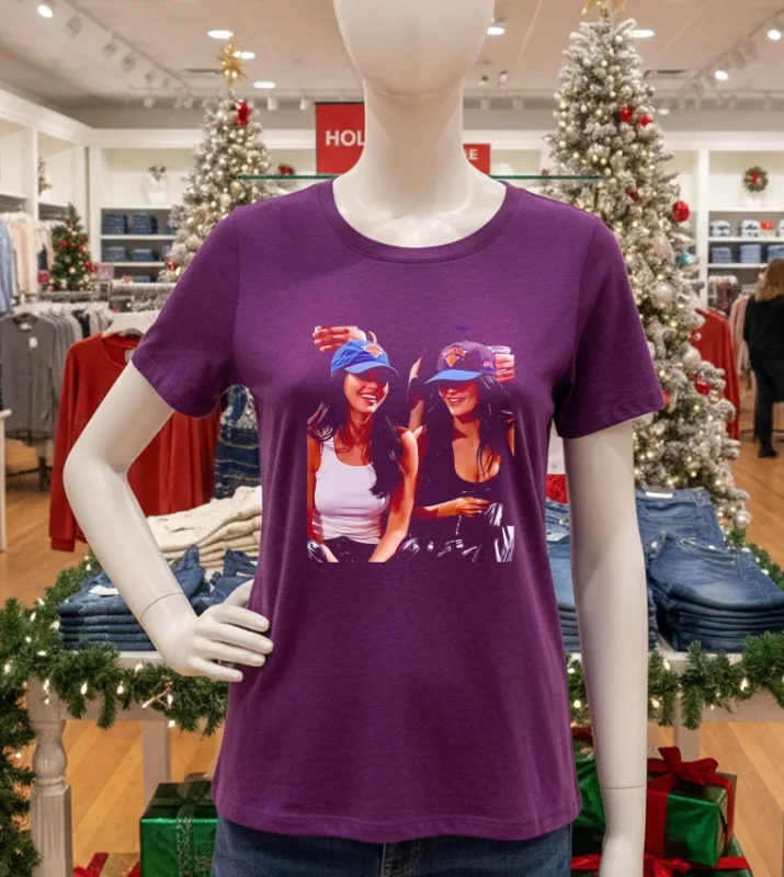 Kylie And Kendall Hat New York Knicks Photo   Purple T Shirt