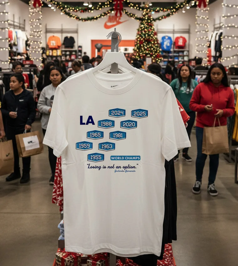 Los Angeles Baseball Nine Time World Champs Losing Is Not An Option - white-t-shirt Los Angeles Baseball Nine Time World Champs Losing Is Not An Option White T Shirt 3