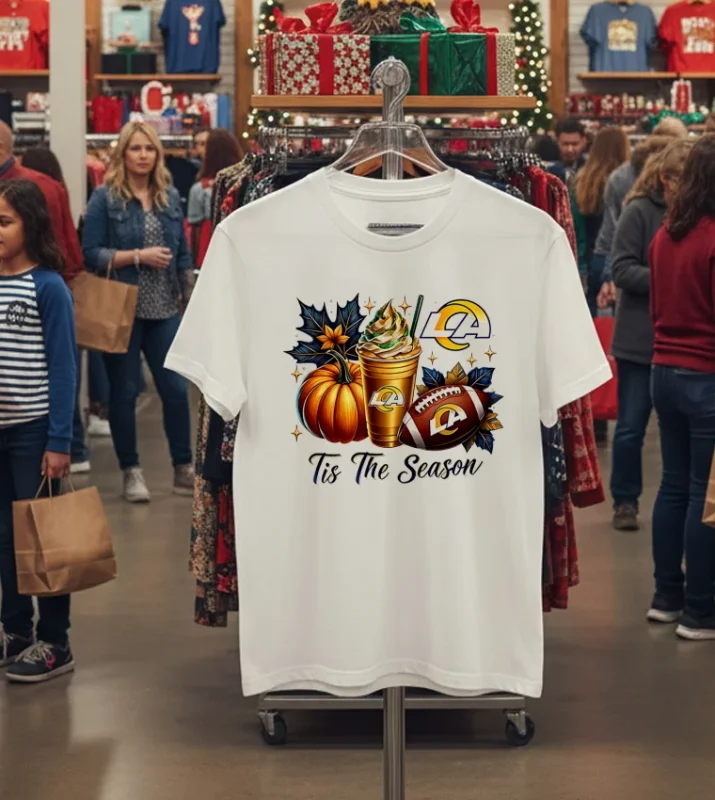 Los Angeles Rams Tis The Season Halloween   White T Shirt