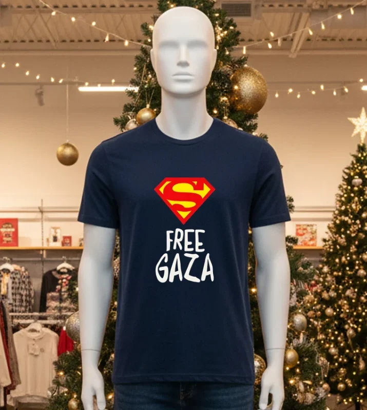 Mario Ferri Superman Free Gaza Logo T   Black T Shirt