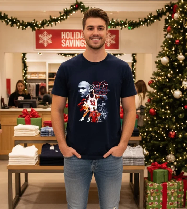 Michael Jordan #23 The Goat Graphic Signature   Navy T Shirt