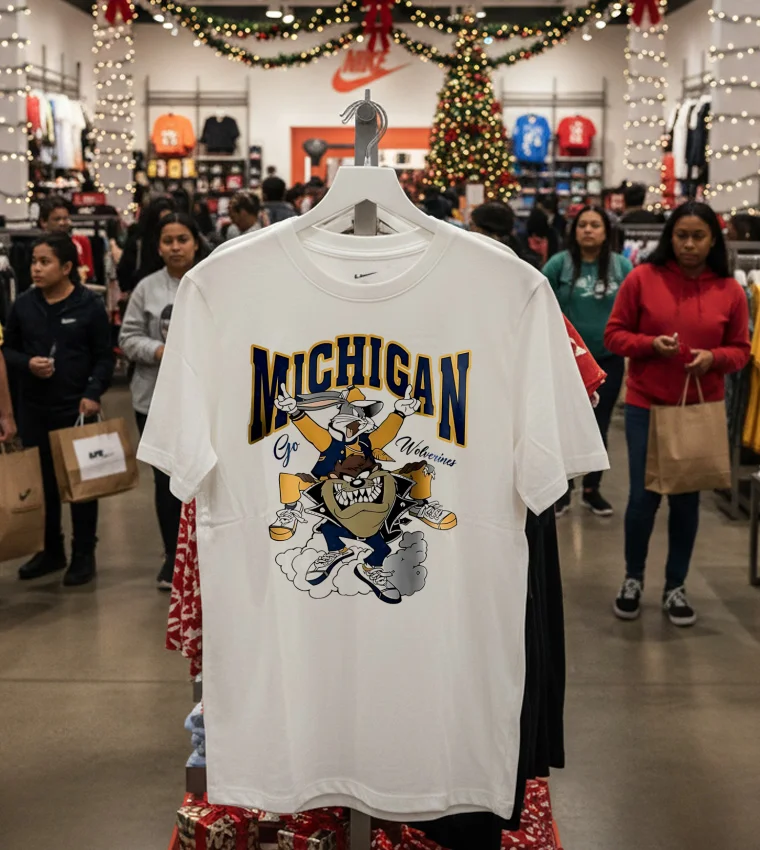 Michigan Go Wolverines Looney Tunes Bugs Bunny And Tasmanian Devil - white-t-shirt Michigan Go Wolverines Looney Tunes Bugs Bunny And Tasmanian Devil White T Shirt