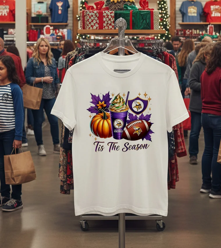 Minnesota Vikings Tis The Season Halloween - white-t-shirt Minnesota Vikings Tis The Season Halloween White T Shirt