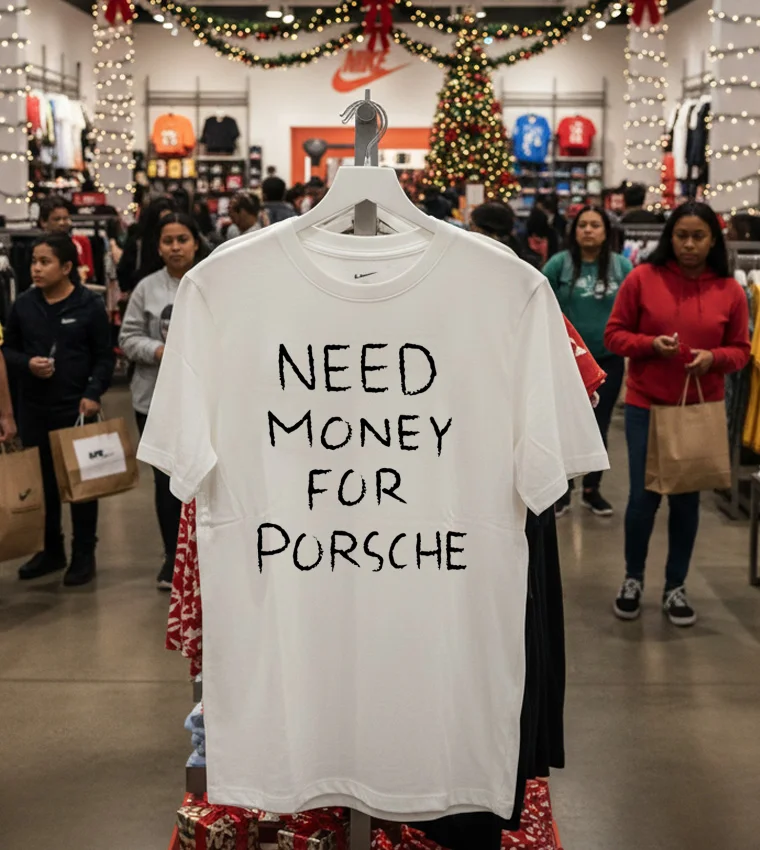 Need Money For Porsche Text White T Shirt 3