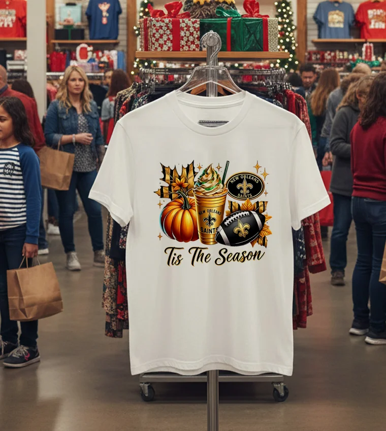 New Orleans Saints Tis The Season Halloween - white-t-shirt New Orleans Saints Tis The Season Halloween White T Shirt