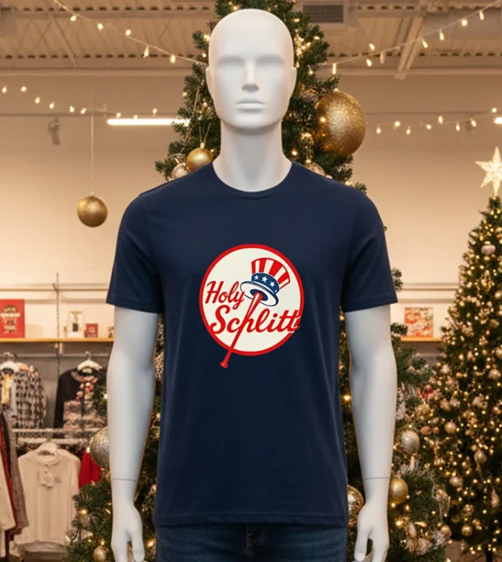 New York Yankees Holy Schlitt Logo   Black T Shirt