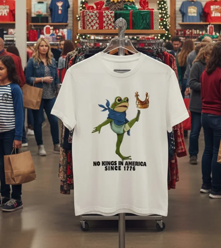 No King In America Since 1776 Protest Frog Crown White T Shirt 1