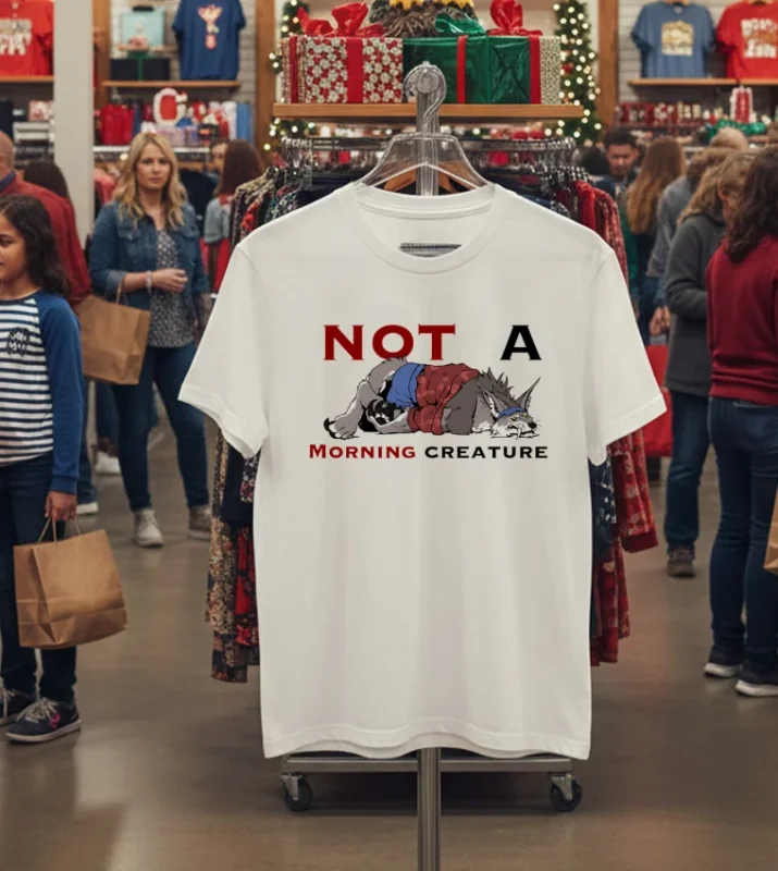 Not A Morning Creature Wolf White T Shirt 1