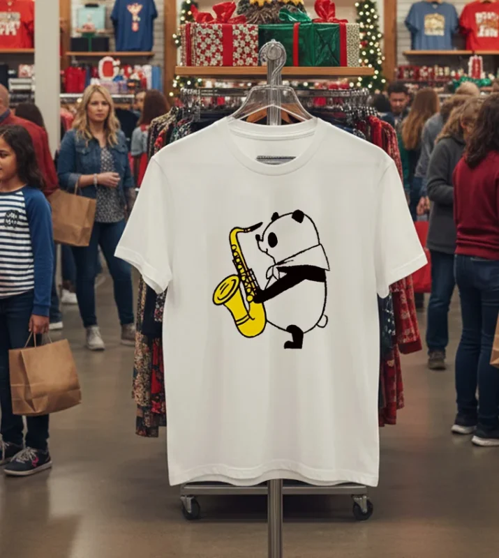 Panda Saxophone Fitsch Panda Music White T Shirt