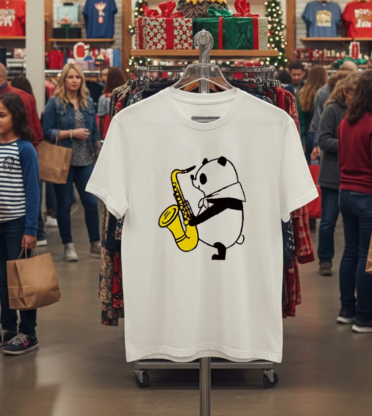 Panda Saxophone Fitsch Panda Music - white-t-shirt Panda Saxophone Fitsch Panda Music White T Shirt