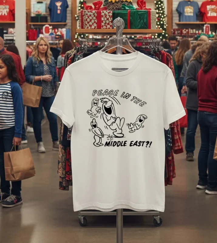 Peace In The Middle East Funny Cartoon White T Shirt