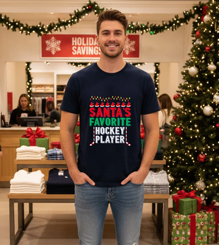 Santa S Favorite Ice Hockey Player Christmas - navy-t-shirt Santa S Favorite Ice Hockey Player Christmas Navy T Shirt