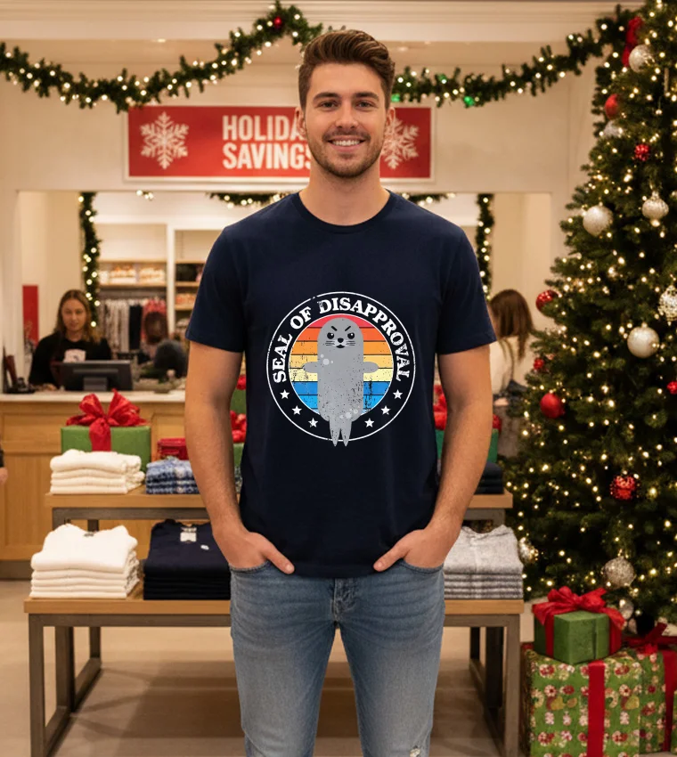 Seal Of Disapproval Funny Retro - navy-t-shirt Seal Of Disapproval Funny Retro Navy T Shirt