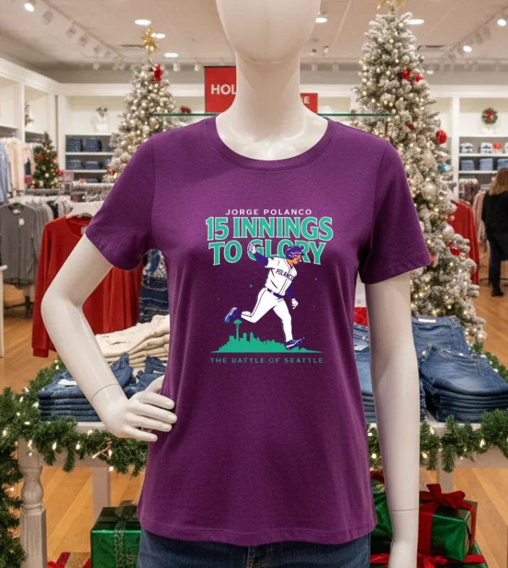 Seattle Mariners Jorge Polanco Mariners 15 Inning Game 5   Purple T Shirt