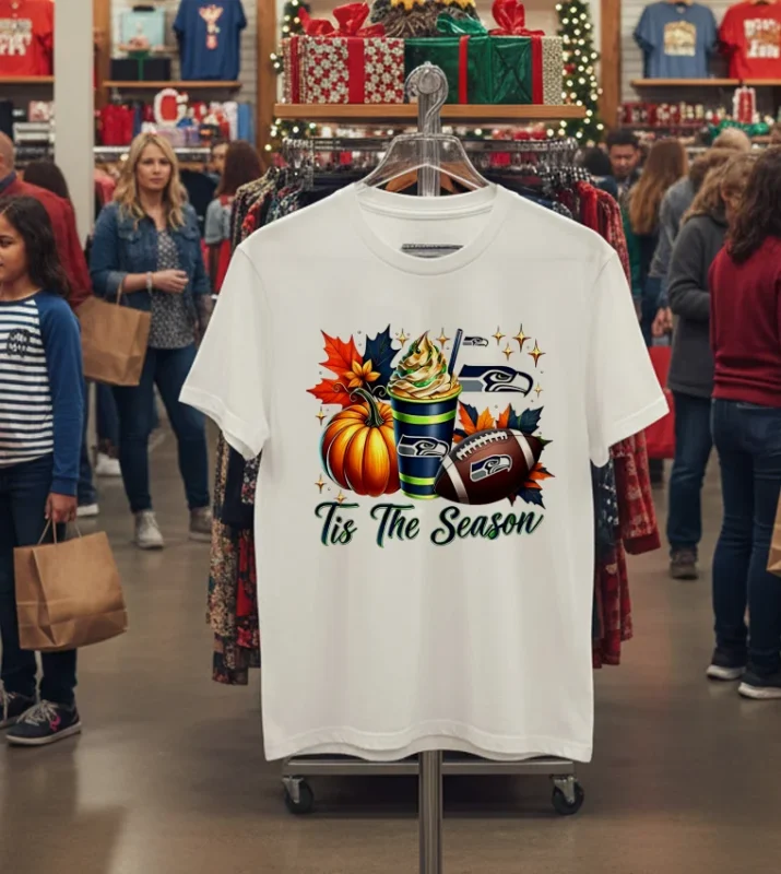 Seattle Seahawks Tis The Season Halloween   White T Shirt