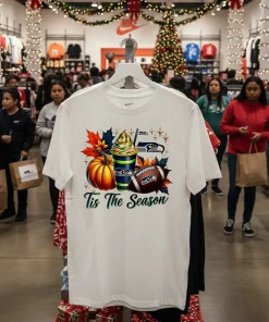 Seattle Seahawks Tis The Season Halloween   White T Shirt