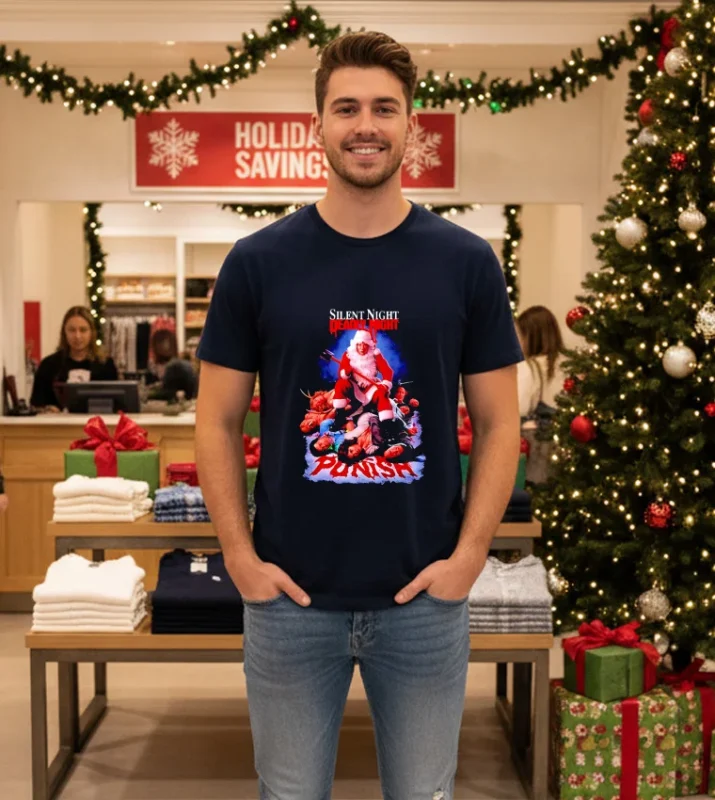 Silent Night Deadly Night Punishment Is Good Santa Christmas Navy T Shirt