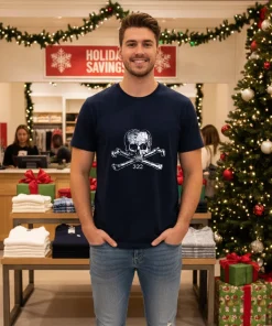Skull & Bones 322 Distressed Skull And Crossbones   Navy T Shirt