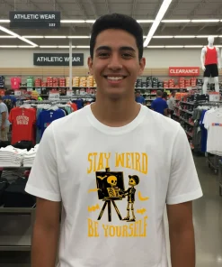 Stay Weird Skeleton Be Yourself halloween American style t-shirt