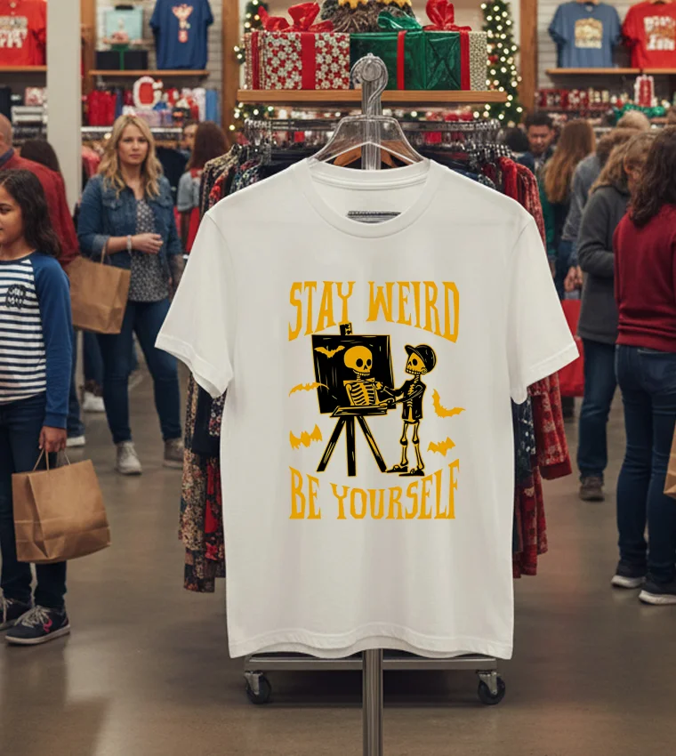 Stay Weird Skeleton Be Yourself Halloween - white-t-shirt Stay Weird Skeleton Be Yourself Halloween White T Shirt