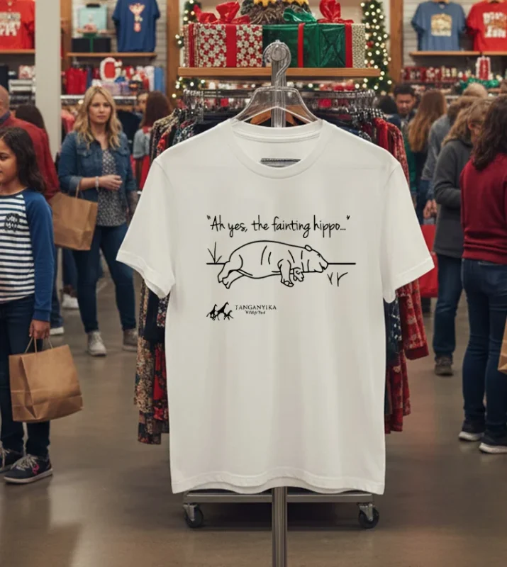 Tanganyika Wildlife Park Fainting Hippo White T Shirt 1