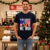 Team Garbage We Won Trump America Flag Retro   Navy T Shirt
