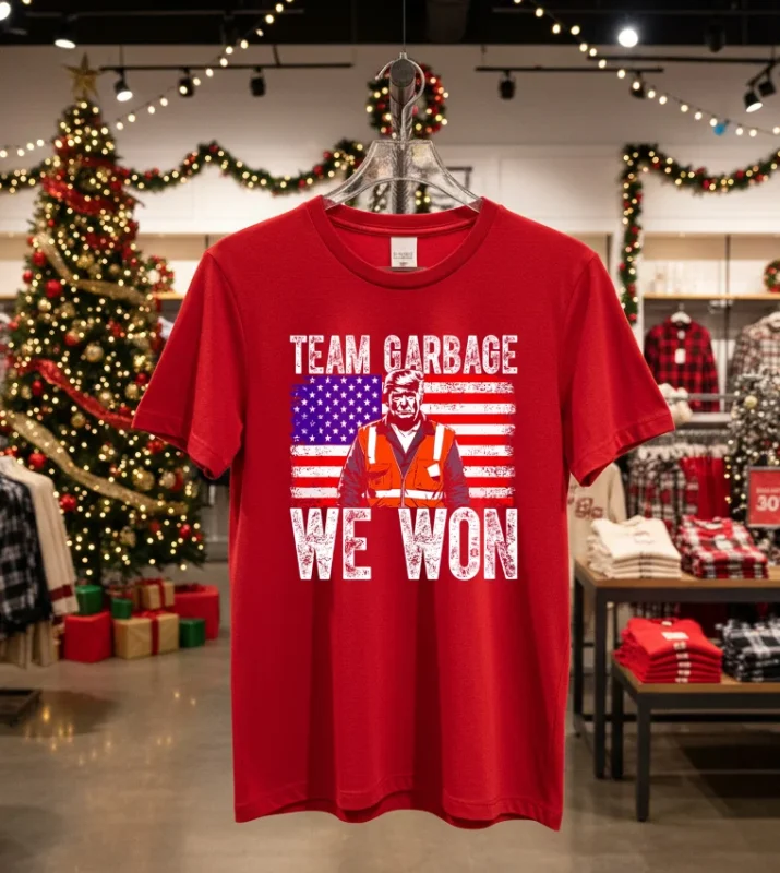 Team Garbage We Won Trump America Flag Retro   Red T Shirt
