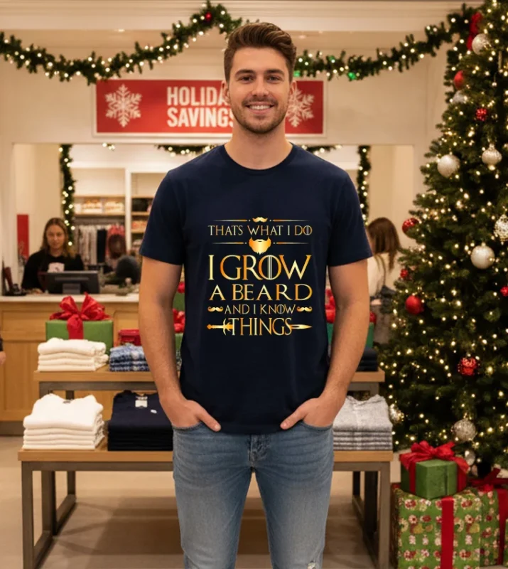 Thats What I Do I Grow A Beard And I Know Things Navy T Shirt