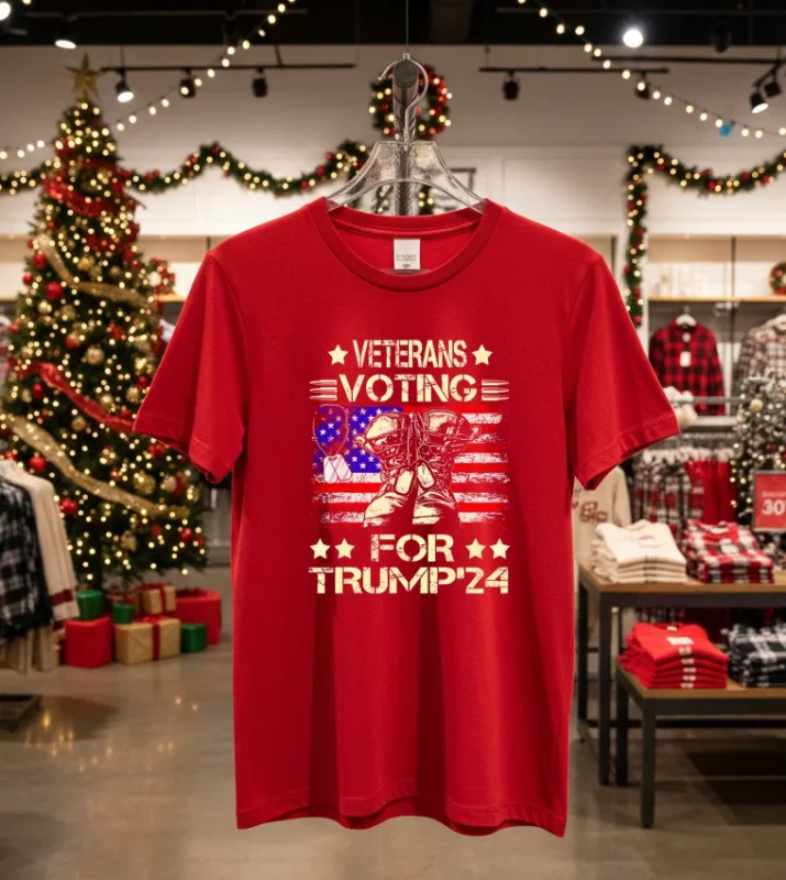 Veterans Voting For Trump 2024 Usa Flag Retro   Red T Shirt