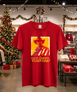 Wanted Cowboy With American Flag American style t-shirt