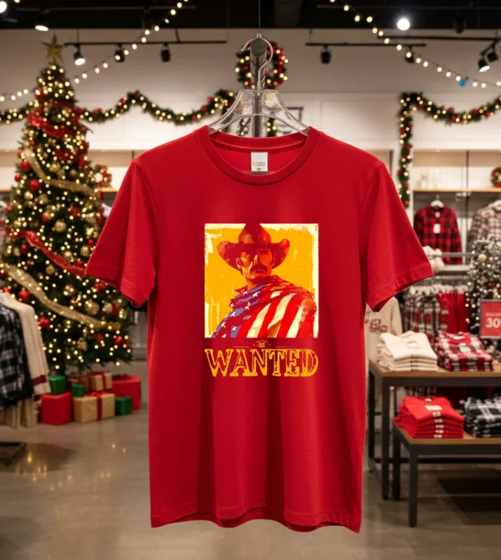 Wanted Cowboy With American Flag Red T Shirt