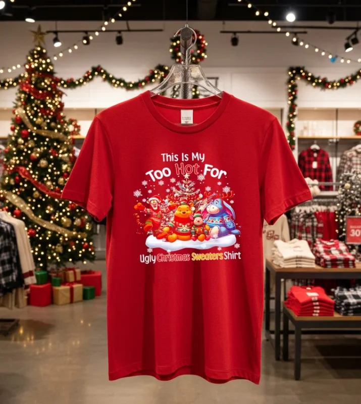Winnie The Pooh This Is Too Hot For My Christmas   Red T Shirt