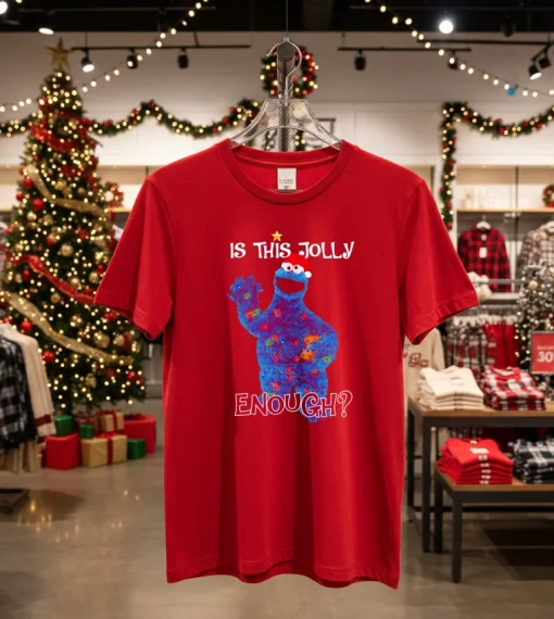 Yoonton Cookie Monster Is This Jolly Enough   Red T Shirt